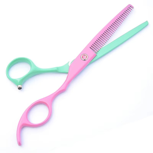 Ciseaux à cheveux rose et vert à pointe arrondie, lame en acier inoxydable, manche long, pour droitiers, ciseaux de barbier professionnels - Product Image 6
