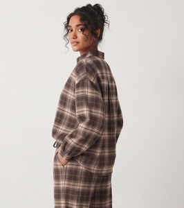 Pyjama en flanelle pour femme, décontracté, 100 % coton, coupe ample, col montant, boutons sur le devant, cordon de serrage, taille mi-haute, style baggy - Product Image 5