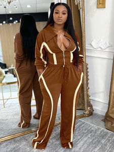 Women’s 2 Piece Tracksuit Set Stripe Patchwork Zip Lapel Crop Jacket Drawstring <b>Pants</b> Casual Sporty Matching Outfit - Product Image 6