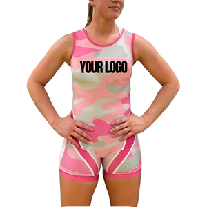 Combinaison de lutte ajustée pour homme, imprimée par transfert thermique, motif camouflage, extensible, en spandex et polyester, logo frontal, antibactérienne - Product Image 2