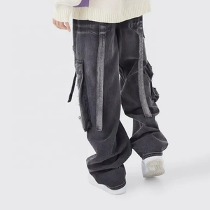 Nouveau Jean Cargo en Denim Violet Ample avec Détail de Sangle Rigide, Effet Usé, Style Streetwear, Coupe Large, Personnalisé - Product Image 4