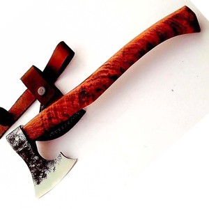 Handmade <b>Axe</b> Carbon Steel Blade Wood <b>Handle</b> With Leather Sheath Outdoor Knife - Product Image 1