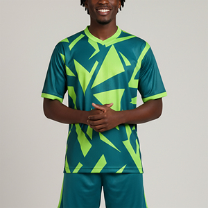 Maillot de football pour homme BRAND, manches courtes, col en V, imprimé géométrique, respirant, en polyester, avec logo sur le devant, utilisable toute l'année - Product Image 3