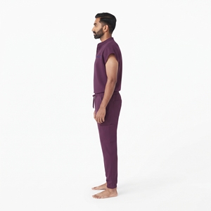 Men Medical Scrub Set <b>Purple</b> Cotton Polyester Knitted Hospital Uniform Pants Short Sleeve Top - Product Image 3