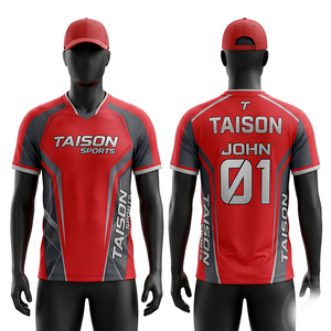 Maillot de squash en polyester interlock premium 160 GSM, design à panneaux rouge et gris, impression par sublimation personnalisée par transfert thermique - Product Image 1