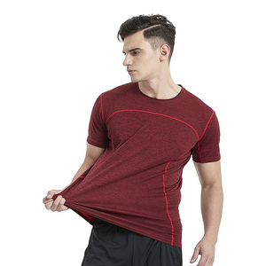 Dark Red Marl Contrast Stitch Men Crewneck Stretchy Active Seam Breathable Moisture Wicking T-<b>Shirt</b> Short Sleeve - Product Image 2