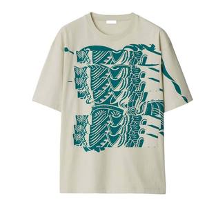 T-shirt en coton de haute qualité, imprimé, marque de créateur, col rond, manches courtes, avec motif imprimé bleu sarcelle, coupe classique, décontracté, en jersey - Product Image 1