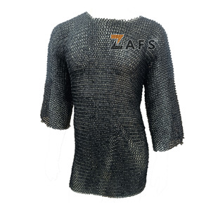 Haubert en acier doux fait main, demi-mannequin, à anneaux rivetés plats, long, pour reconstitution historique et cosplay - Product Image 1