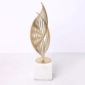 Modern Luxury Abstract Flame Metal Sculpture with Heavy White Marble Block Base for Living Room Coffee <b>Table</b> and <b>Console</b> Decor - Product Image 3