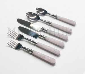 Ensemble de couverts en quartz rose, acier inoxydable, manche en résine, ensemble de 6 couverts, finition argentée brillante, vaisselle de luxe pour table à manger - Product Image 6