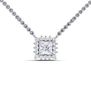 Luxury <b>Solid</b> 925 Sterling <b>Silver</b> 1.28ctw Princess Cut Diamond Halo Pendant <b>Necklace</b> Fine Jewelry for Women - Product Image 1