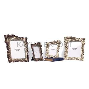 Indian Craftsmanship Aluminum <b>Metal</b> Brass Finished <b>Metal</b> Photo <b>Frame</b> Gingko Style Design - Product Image 5