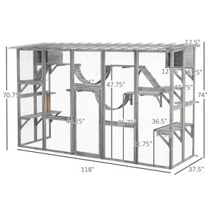 Casetta per Gatti da Esterno in Legno con Tetto Protettivo e Ripiani per Allevamento e Recinto per Gattini - Product Image 3