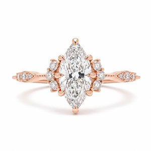 Bague de mariage de créateur en or massif 10K 14K 18K, certifiée IGI, clarté DEF VS VVS, motif floral filigrané, diamants de laboratoire taille marquise et ronde - Product Image 5