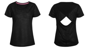 T-shirt manches courtes pour femmes, t-shirt personnalisé en coton polymélange, teint solide, dos croisé, simple, décontracté, BD - Product Image 3