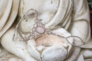 Handmade Taupe Macrame Pendant Necklace with Pink Stone Boho <b>Silver</b> <b>Beaded</b> Adjustable Jewelry for Women - Product Image 2