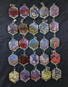 Pendentif hexagonal en agate mousse naturelle, pendentif étoile multi-gemmes, bijoux en cristal de guérison, fournisseur en gros - Product Image 1