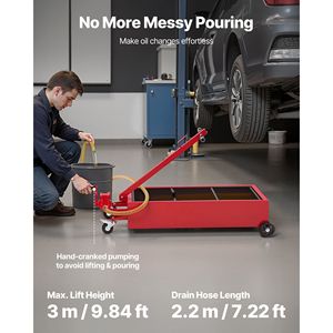 Vasca di raccolta olio mobile da 20 galloni con tubo da 2,2 m, pompa manuale a basso profilo, maniglia pieghevole, strumento per riparazioni auto a prova di perdite - Product Image 1
