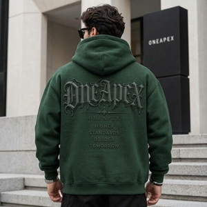 Sudadera con Capucha OneApex para Hombre, Verde, con Estampado en Relieve, Estilo Oversize, de Algodón Grueso, Informal - Product Image 2