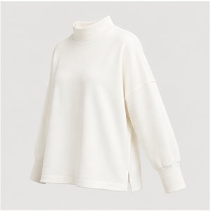 Sweat-shirt surdimensionné personnalisé en ivoire pour femme, col montant, fentes latérales, ourlet incurvé, tunique pull WSS-0039 - Product Image 3