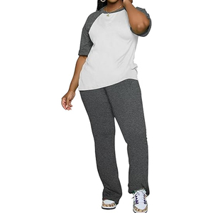 Ladies Casual Lounge Wear Two Piece Set Loose Fit <b>Top</b> Drawstring Pants Summer Outfit Custom Logo - Product Image 5