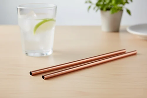 Paille à boire réutilisable en cuivre, accessoire de bar en métal, tube écologique portable pour la maison, le bar et les voyages - Product Image 1