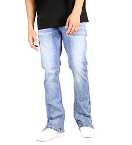 Jean slim homme style streetwear, denim extensible 2 directions, 5 poches, couleur claire, taille haute, avec technique de lavage à la taille, à prix abordable - Product Image 1
