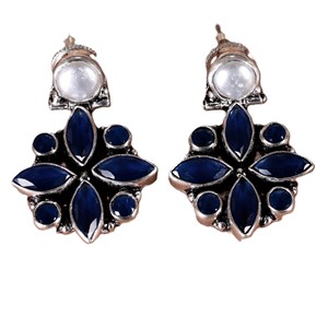 Trendy Monalisa Zircon Oxidized Bohemian Flower Stud <b>Earring</b> <b>Silver</b> Finish Brass Ethnic Fashion Party Jewellery Bulk Supplier - Product Image 2