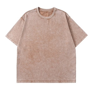 T-shirt vintage personnalisé en jersey épais délavé à l'acide, en coton peigné, col côtelé, épaules tombantes, coupe oversize, grande taille, style streetwear - Product Image 5