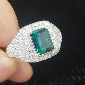 Hip Hop Style 925 Sterling <b>Silver</b> Rhodium Plated Cluster Engagement <b>Ring</b> with <b>Emerald</b> Cut Prong Setting for Anniversary Gifts - Product Image 2