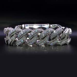 925 Sterling <b>Silver</b> Moissanite Cuban Link <b>Bracelet</b> Rhodium Plated Unisex Chain <b>Bangle</b> for Wedding Party - Product Image 1