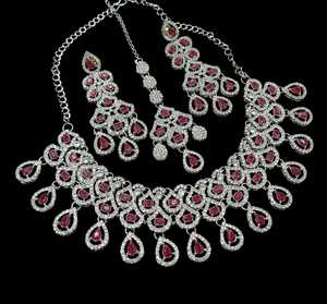 Silver Plated Brass Zircon Bridal <b>Set</b> Choker Necklace Drop Earrings Tikka Ethnic High Quality Wedding Engagement Anniversary - Product Image 3