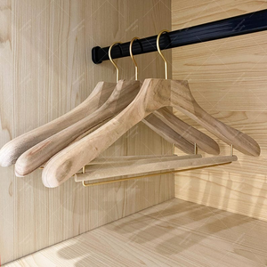 Cintres en bois naturel robustes pour vêtements, chemises, pantalons, vestes, costumes – Organisation de la garde-robe - Product Image 1