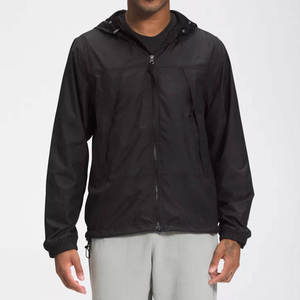 Men Hooded <b>Windbreaker</b> Jacket Lightweight Polyester Casual Spring Wear Zipper Closure Solid <b>Black</b> - Product Image 1
