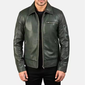 Top Seller Customer Demanding <b>Men's</b> <b>Leather</b> <b>Jackets</b> Full Grain PU Sheepskin <b>Leather</b> Made Stand Up Collar Outerwear Coats - Product Image 3