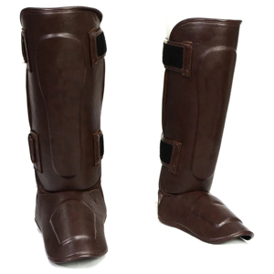 สนับแข้งแบบเรียบง่าย สีพื้น คุณภาพสูง ขายดี สำหรับฝึกซ้อม Twins Shin & Instep Guard หนังแท้ มวยไทย - Product Image 1