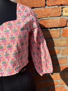 Top de verano con estampado de bloques a mano para mujer, Blusa de algodón Floral informal con bordado, prendas de vestir hechas a mano, ropa tejida de longitud corta - Product Image 2