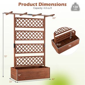 72-Inch Fir Wood <b>Planter</b> Box Raised Garden Bed Lattice Trellis Drainage Holes for Climbing Plants <b>Vegetables</b> 4.8 Garden Supplies - Product Image 6