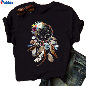 Camiseta de Mujer con Diseño de Plumas, Estampado Decorativo, Transpirable, Estilo Dulce y Encantador, Tallas Grandes, Camisetas Económicas para Damas - Product Image 3