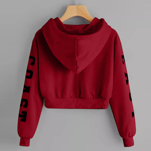 เสื้อฮู้ดครอปแขนยาวสีพื้นสไตล์สปอร์ตฮิปฮอปสำหรับผู้หญิง ผ้าฟลีซระบายอากาศได้ดี เหมาะสำหรับใส่ลำลองในฤดูหนาว - Product Image 4