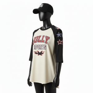 Camiseta de Béisbol para Mujer, de Calidad, en Malla de Poliéster GSM, Paneles Blancos y Negros, Logotipo Personalizado Impreso, Camiseta de Béisbol de Algodón para Mujer - Product Image 4