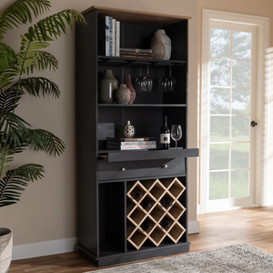 Nisto Tall <b>Bar</b> Unit Modern Wooden Wine and Liquor Storage Cabinet with Glass Holder <b>Shelves</b> Freestanding Home Furniture - Product Image 1