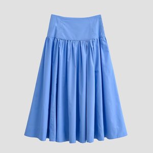 Women's High Waist Formal Denim Pencil Skirt with Pleated Detail Solid Pattern 100% Polyester All Seasons <b>Knee</b>-Length - Product Image 6