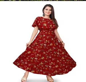 Vestido Anarkali color granate intenso con bordados dorados elaborados y delicados detalles de lentejuelas. Disponible a precios de mayorista. - Product Image 3