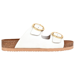 Sandalias Planas Blancas de Cuero Genuino Antideslizantes con Hebillas Doradas, Punta Abierta, Suela de Corcho, Tendencia de Moda, Zapatos de Verano - Product Image 4