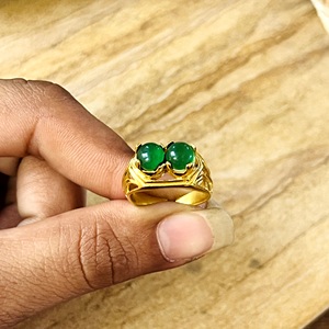 Bague en Onyx Vert Tendance, Bijoux Bohèmes en Laiton pour Femme, Plaqué Or 18 carats, Bague Ondulée Tribale à Double Pierre pour Vente en Gros/OEM/ODM - Product Image 3