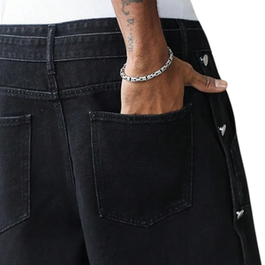 <b>Mens</b> <b>Black</b> Denim Cargo <b>Shorts</b> Casual Knee Length Utility Breathable Summer Washed Multiple Pockets Button Closure Belt Loops - Product Image 4