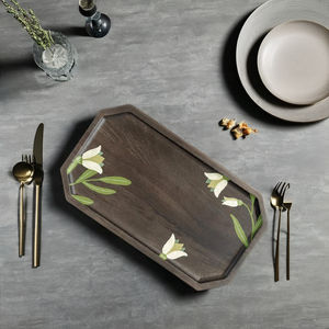 Plateau rectangulaire en bois de mangue peint à la main, écologique et tendance, magnifique, 12,5 pouces x 7 pouces x 0,6 pouces (LxLxH), plat biodégradable - Product Image 3
