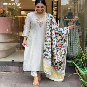 Indian Export Quality Viscose Chanderi <b>Silk</b> with Embroidered <b>Kurta</b>-Pant &Dupatta Set Supplier from Surat Woman Fashion - Product Image 1