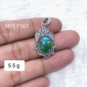 จี้เงินประดับพลอยเทอร์ควอยซ์รูปนกยูงทำมือ ราคาขายส่ง เครื่องประดับเงินแท้ 925 สร้อยคอแบบฝังเงิน - Product Image 2